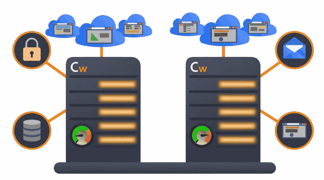 Illustratie van webhosting-functies bij Chessweb: website en e-mail op je eigen domein