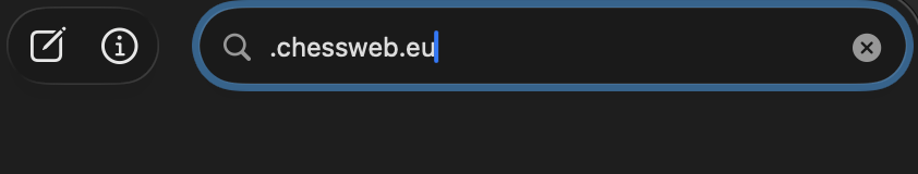 Het zoekveld in Sleutelhangertoegang met de zoekterm .chessweb.eu