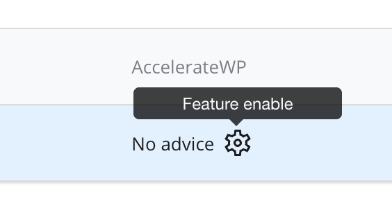 AccelerateWP: het tandwiel Feature enable in de kolom AccelerateWP
