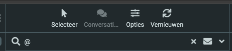 Webmail: de knop Opties boven de lijst met e-mails